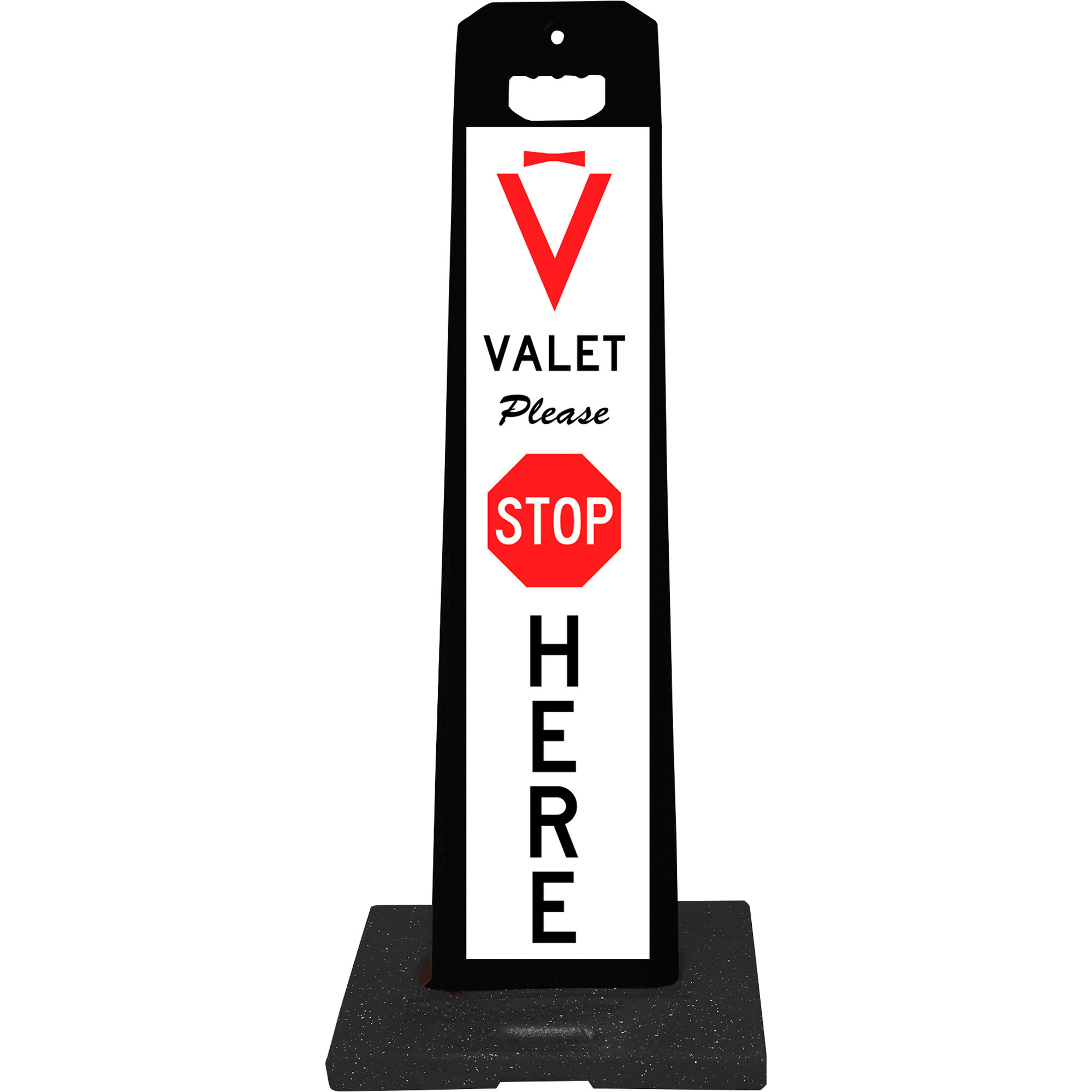 Plasticade Gemstone VALET STOP HERE Reflective Sign with 9-Lb. Base, 36in.H x8in.W, Model# 4100-BK-PARK6-9RB